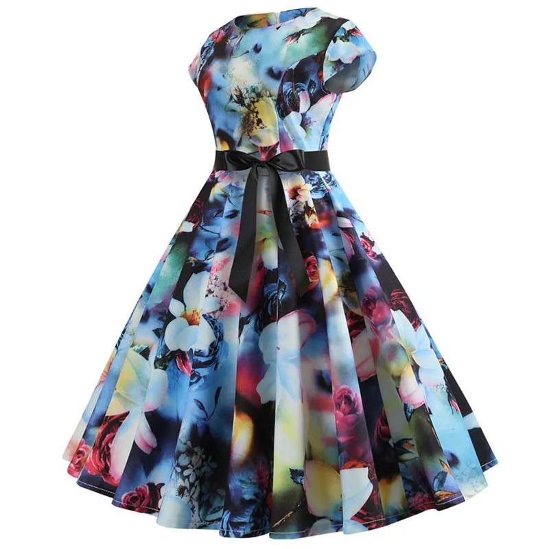 Women Summer Music Note Print Dress 50s 60s Robe Retro Swing Casual Vintage Party Dresses Vestidos