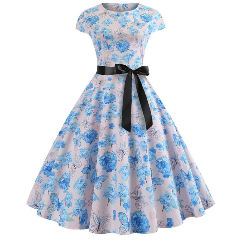 Women Summer Music Note Print Dress 50s 60s Robe Retro Swing Casual Vintage Party Dresses Vestidos