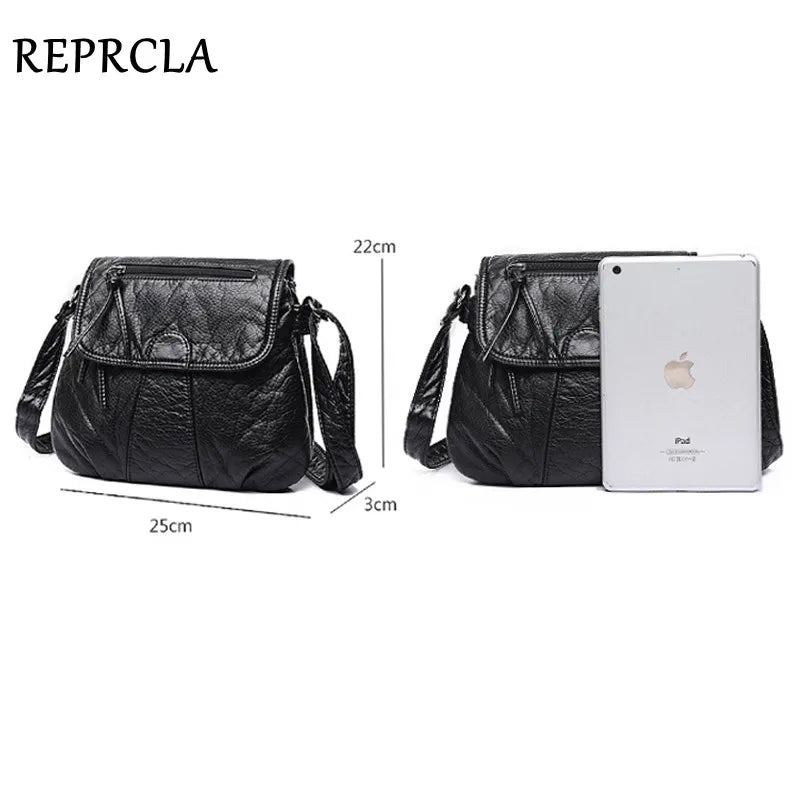 REPRCLA 2-Layer Flap Crossbody Shoulder Bag – Soft PU Leather Messenger Handbag for Women