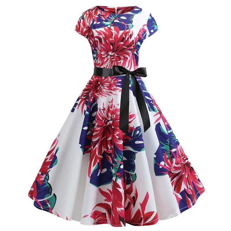 Women Summer Music Note Print Dress 50s 60s Robe Retro Swing Casual Vintage Party Dresses Vestidos