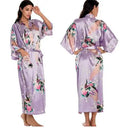 Silk Floral Bridesmaid Kimono Robe | Long Satin Bridal Dressing Gown
