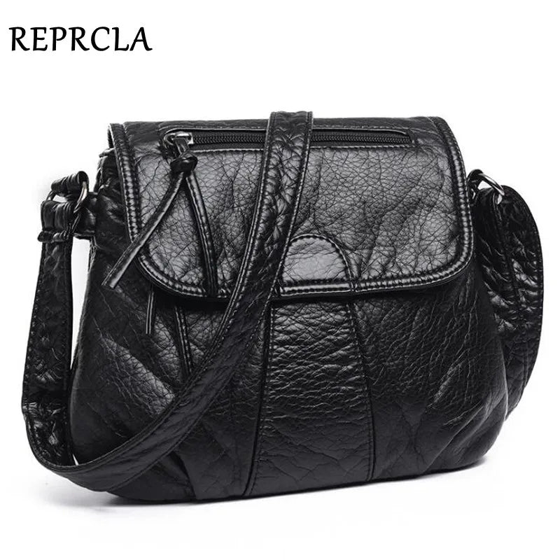 REPRCLA 2-Layer Flap Crossbody Shoulder Bag – Soft PU Leather Messenger Handbag for Women