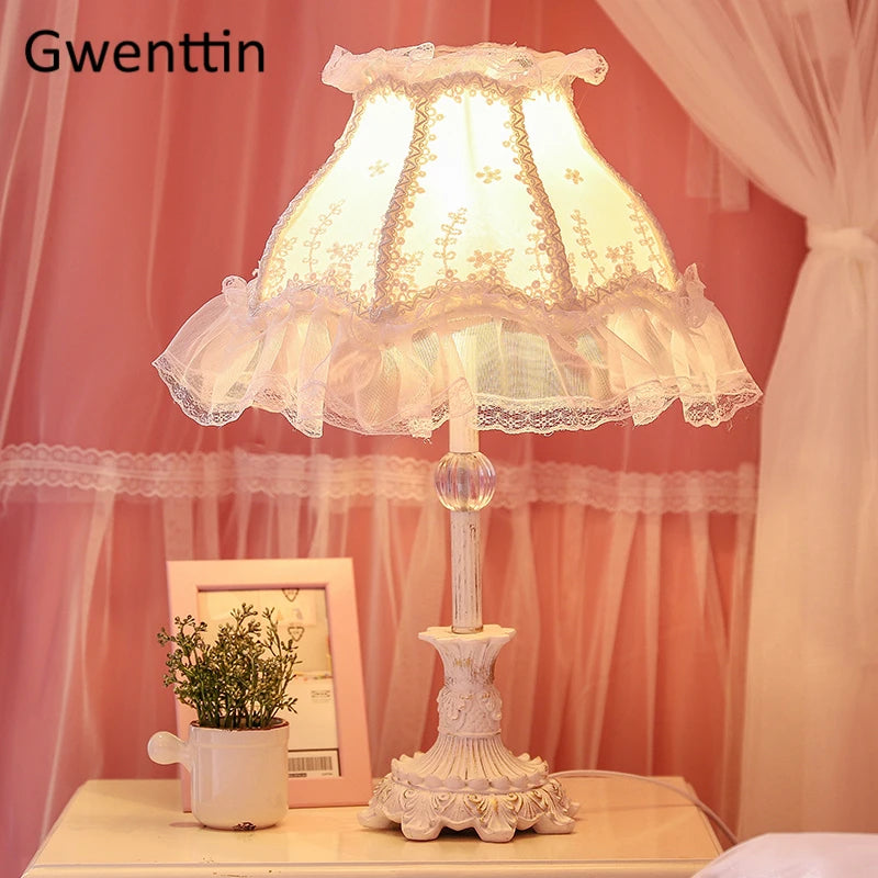 Lace Table Lamp – Pink or White Fabric Shade