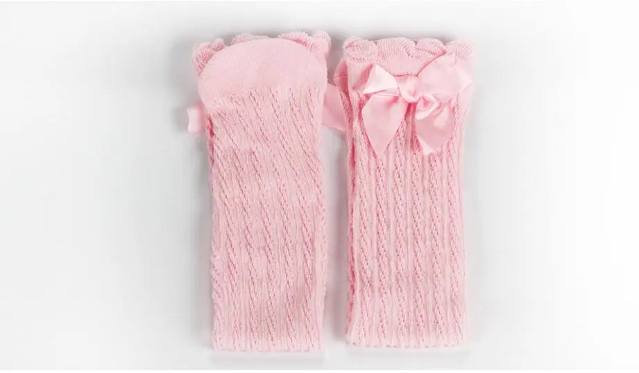 Girls’ Knee-High Bow Cartoon Socks — Ages 2–12