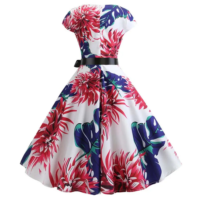 Women Summer Music Note Print Dress 50s 60s Robe Retro Swing Casual Vintage Party Dresses Vestidos