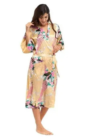 Silk Floral Bridesmaid Kimono Robe | Long Satin Bridal Dressing Gown