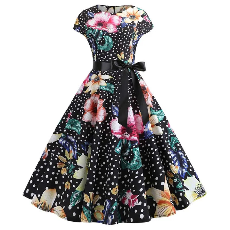 Women Summer Music Note Print Dress 50s 60s Robe Retro Swing Casual Vintage Party Dresses Vestidos
