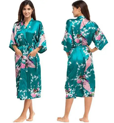 Silk Floral Bridesmaid Kimono Robe | Long Satin Bridal Dressing Gown