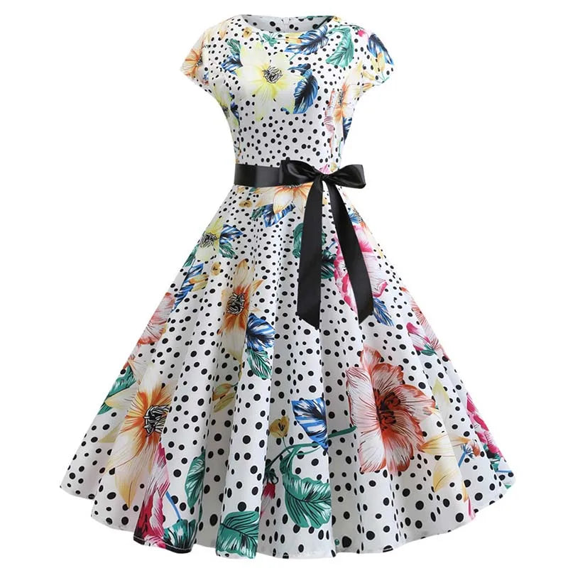 Women Summer Music Note Print Dress 50s 60s Robe Retro Swing Casual Vintage Party Dresses Vestidos