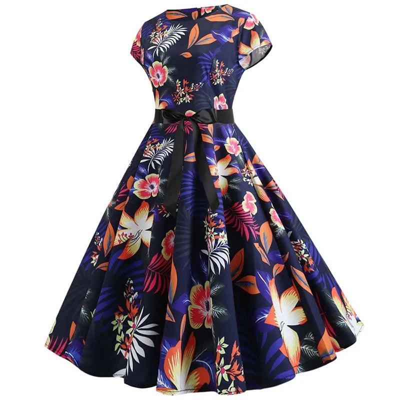 Women Summer Music Note Print Dress 50s 60s Robe Retro Swing Casual Vintage Party Dresses Vestidos