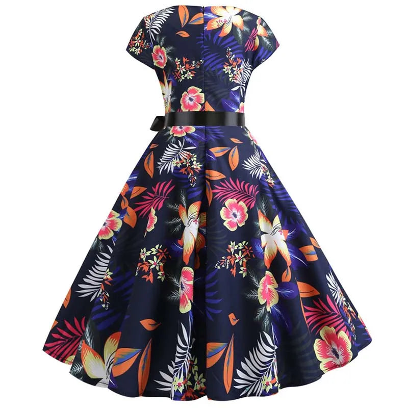 Women Summer Music Note Print Dress 50s 60s Robe Retro Swing Casual Vintage Party Dresses Vestidos
