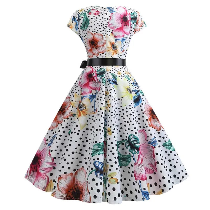 Women Summer Music Note Print Dress 50s 60s Robe Retro Swing Casual Vintage Party Dresses Vestidos