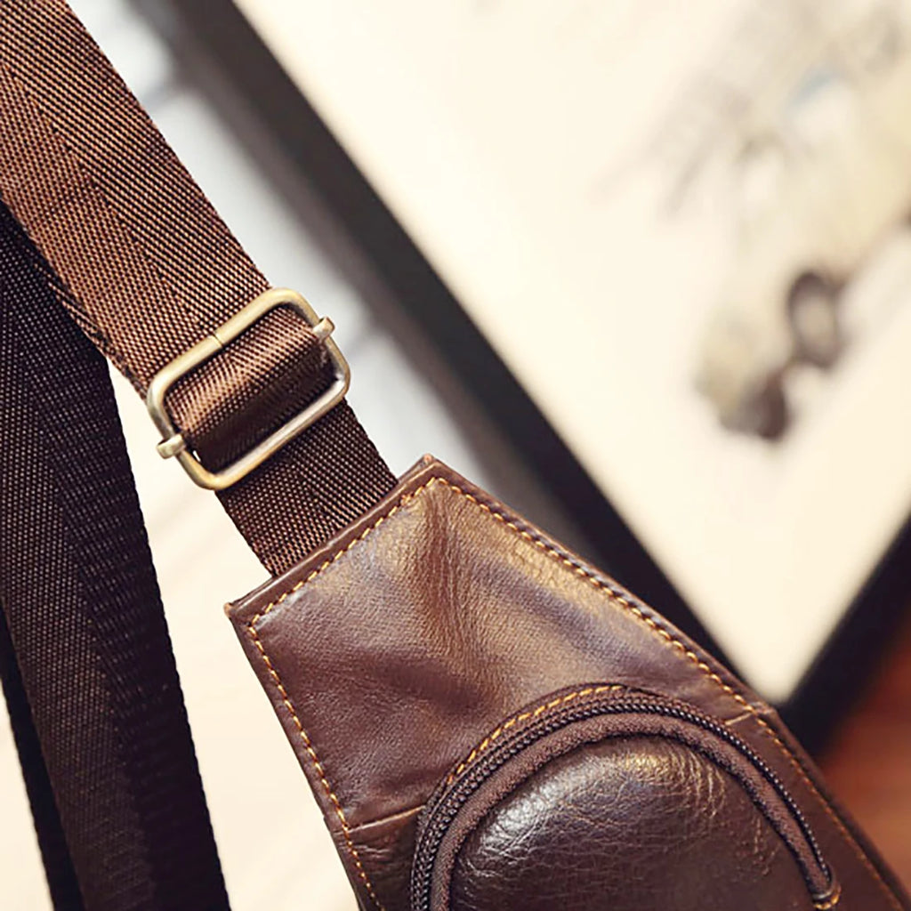 HAOSHUAI Men’s Genuine Leather Crossbody Sling Bag – Vintage Half-Moon, Zipper, Travel & Casual, Black & Coffee