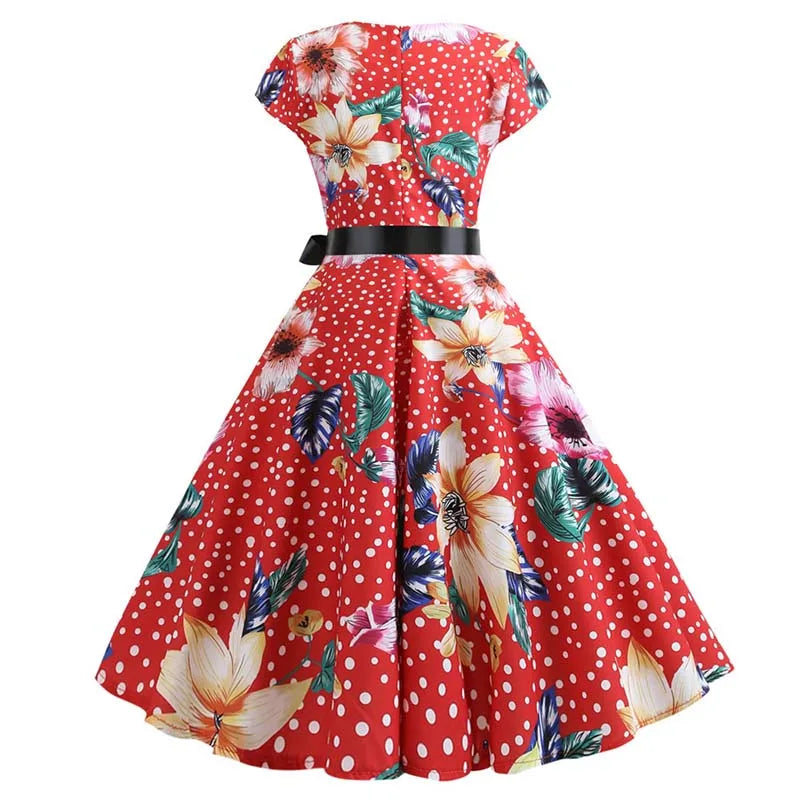 Women Summer Music Note Print Dress 50s 60s Robe Retro Swing Casual Vintage Party Dresses Vestidos