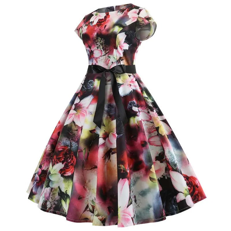 Women Summer Music Note Print Dress 50s 60s Robe Retro Swing Casual Vintage Party Dresses Vestidos