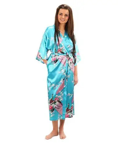 Silk Floral Bridesmaid Kimono Robe | Long Satin Bridal Dressing Gown