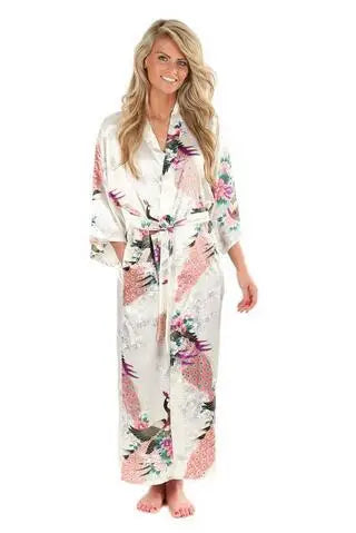 Silk Floral Bridesmaid Kimono Robe | Long Satin Bridal Dressing Gown