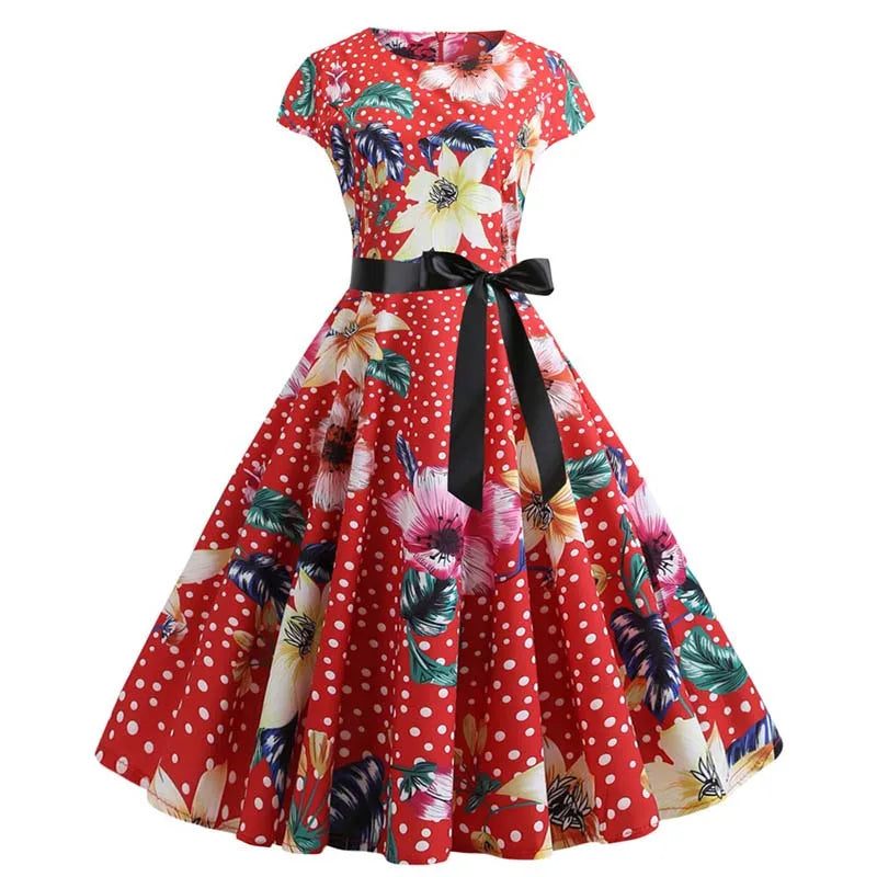 Women Summer Music Note Print Dress 50s 60s Robe Retro Swing Casual Vintage Party Dresses Vestidos