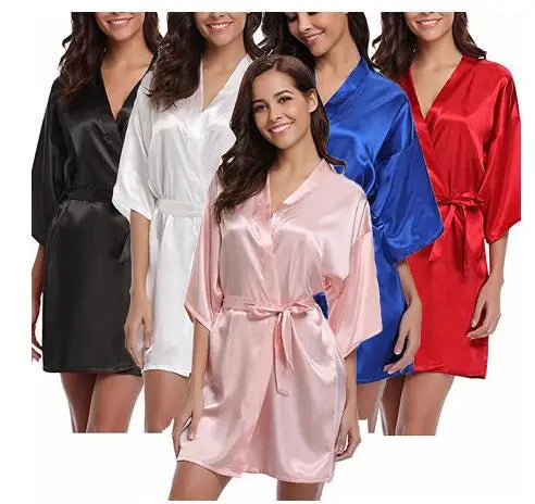 Women's Satin Bridal Kimono Robe | Wedding Spa Bathrobe Nightgown up to 4XL