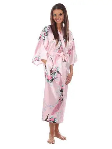 Silk Floral Bridesmaid Kimono Robe | Long Satin Bridal Dressing Gown
