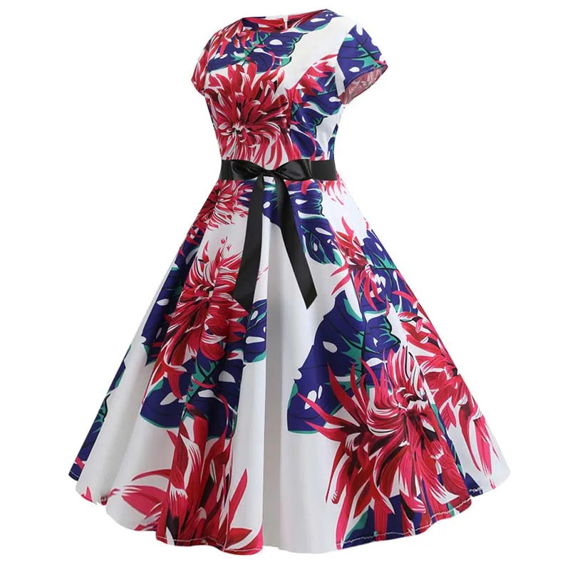 Women Summer Music Note Print Dress 50s 60s Robe Retro Swing Casual Vintage Party Dresses Vestidos