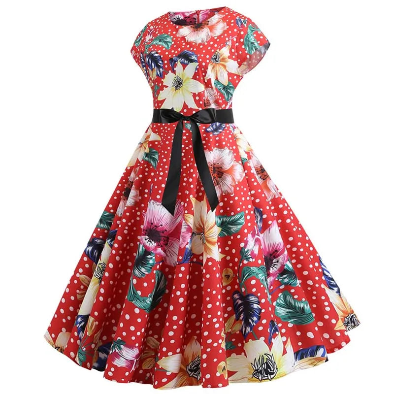 Women Summer Music Note Print Dress 50s 60s Robe Retro Swing Casual Vintage Party Dresses Vestidos