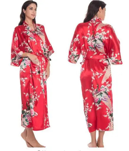 Silk Floral Bridesmaid Kimono Robe | Long Satin Bridal Dressing Gown