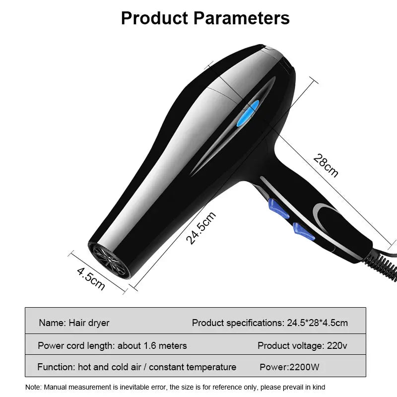 Professional Ionic Hair Dryer 1199W – 3 Heat Settings, Cool Shot, Air Collecting Nozzle