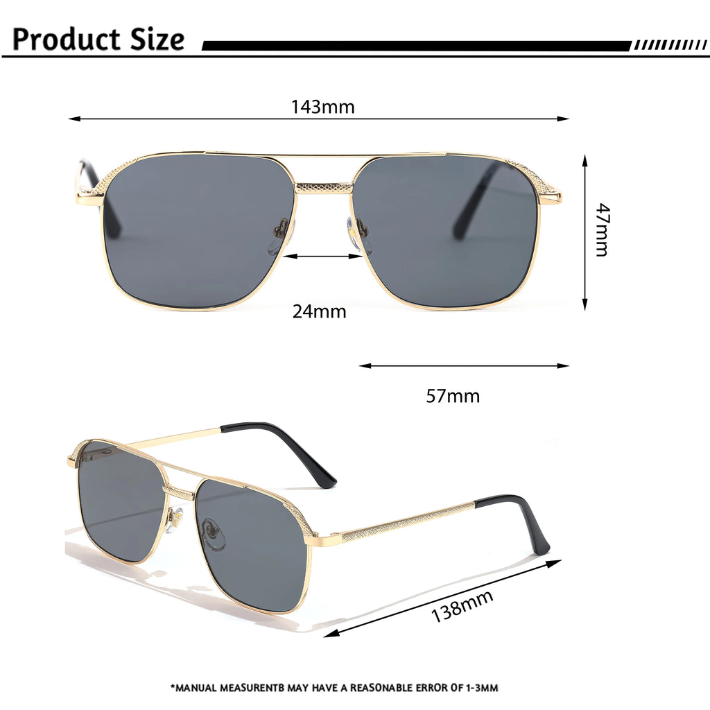 HBK Unisex Retro Double-Bridge Sunglasses | Vintage Reflective Lens UV400 Luxury Metal Frame