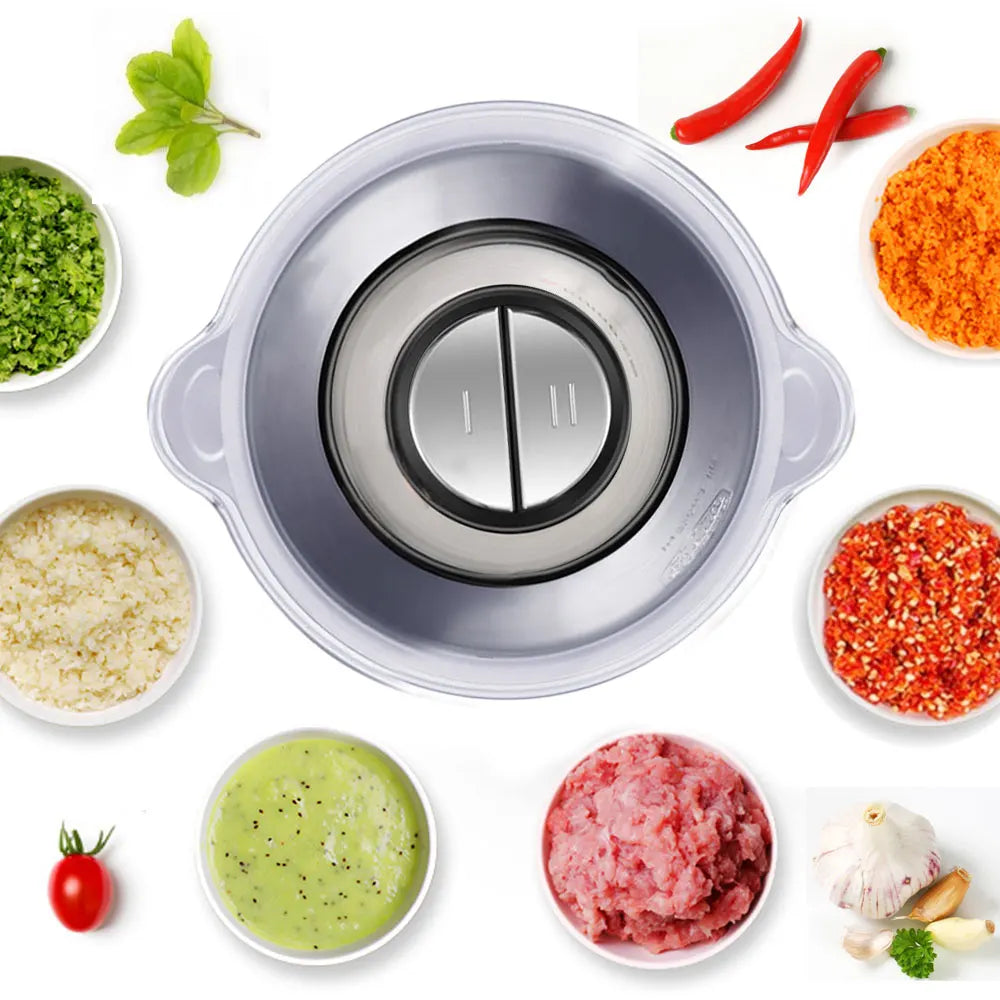 BioloMix 500W Electric Meat Grinder & Food Processor – 2L Stainless Steel, 2-Speed Chopper, Mincer & Slicer