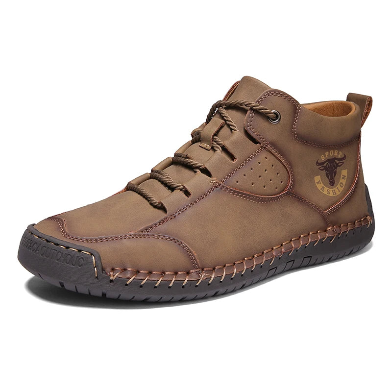 Men's Genuine Leather High-Top Casual Shoes — Handmade Waterproof Slip-On Boots (Sizes 38-48)