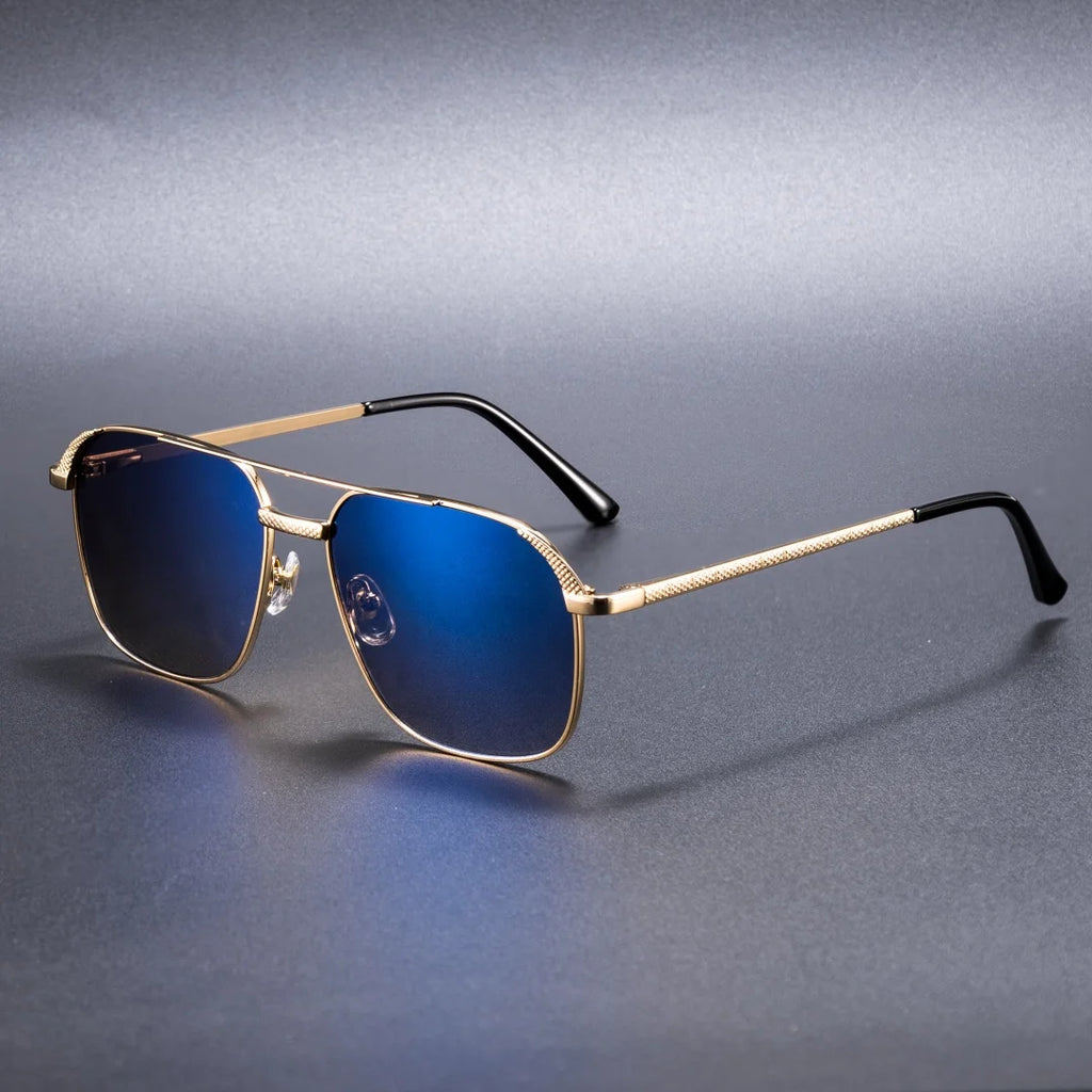 HBK Unisex Retro Double-Bridge Sunglasses | Vintage Reflective Lens UV400 Luxury Metal Frame