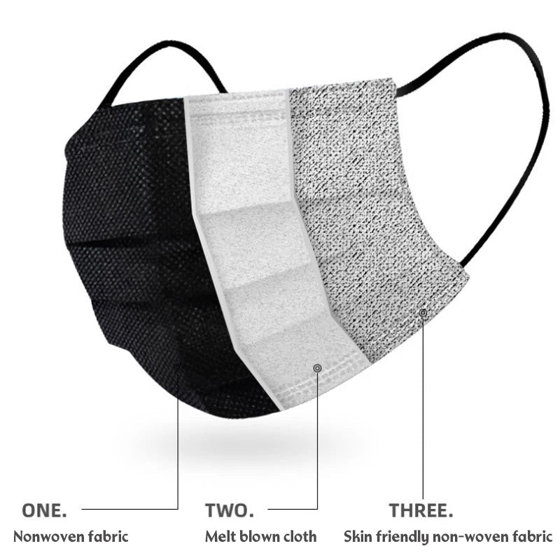 Breathe Easy. Stay Protected. — 3-Layer Disposable Face Masks | 50pcs, Melt-Blown Cloth, Anti-Dust, Earloop, 4 Colors