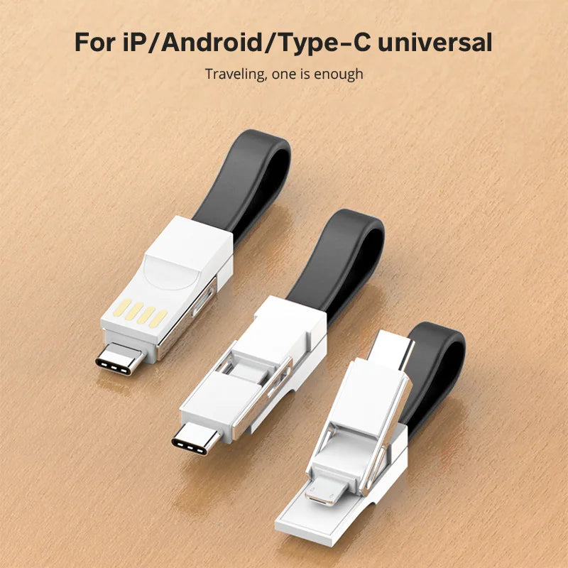 3-in-1 Magnetic Keychain USB Cable – Micro USB, USB-C & Lightning for iPhone & Android