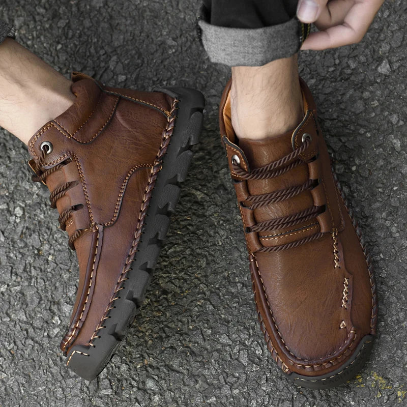 Men's Large Size Plush Genuine Leather Casual Shoes — Soft Sole Oxford (Sizes 39-48)
