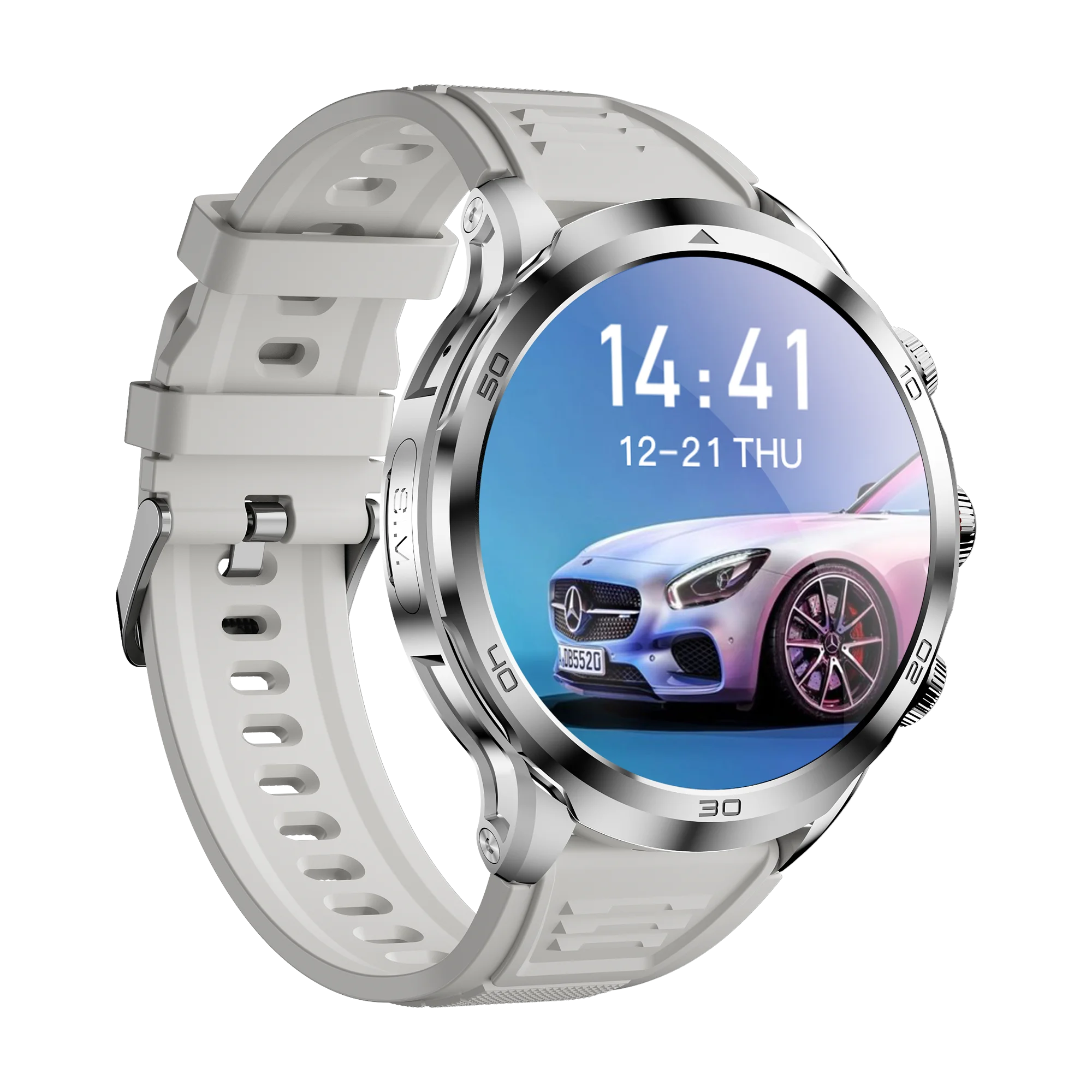 H19 Men's Smartwatch with 1.75 Inch HD AMOLED Screen 4G Connectivity IP67 Waterproof Silicone Band Side Camera GPS 3+32GB RAM