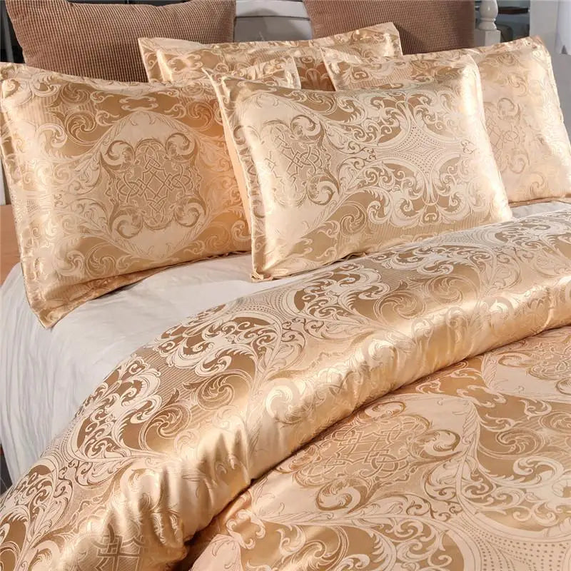 Luxury Silky Duvet Cover Set – Queen & King Bedding with Pillowcases, Gold & Multi-Color