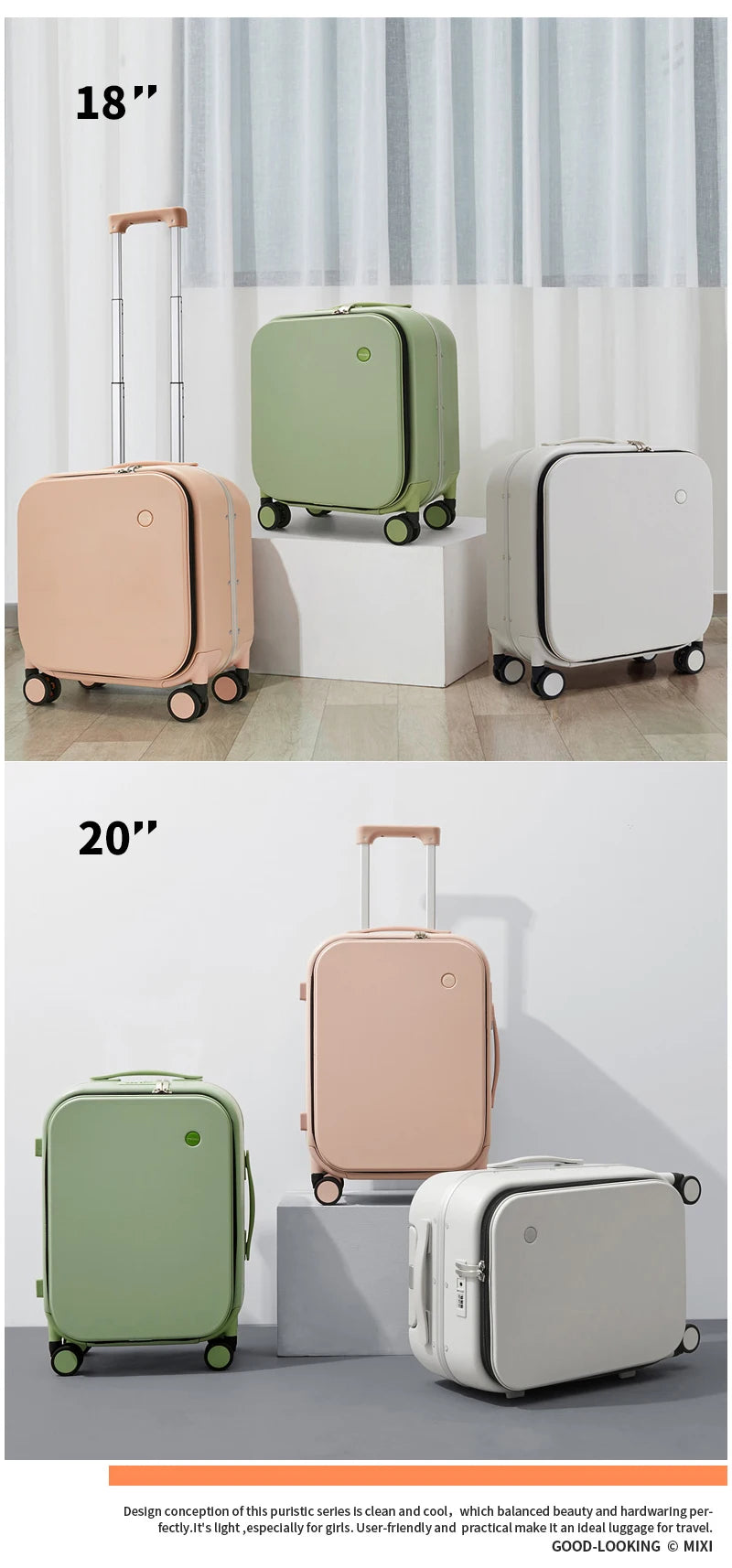 Mixi Patent Design PC Aluminum Frame Suitcase – Award-Winning Carry-On Rolling Luggage 18/20/24 Inch