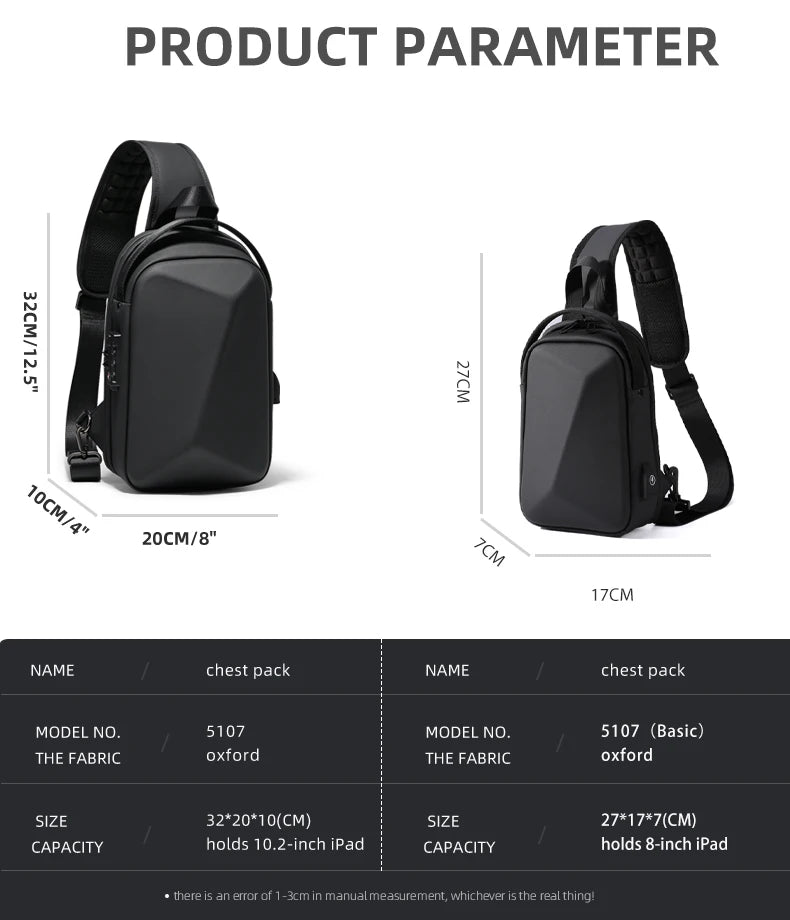 FENRUIEN Anti-Theft Waterproof Chest Pack – USB Charging Crossbody Shoulder Bag for Men