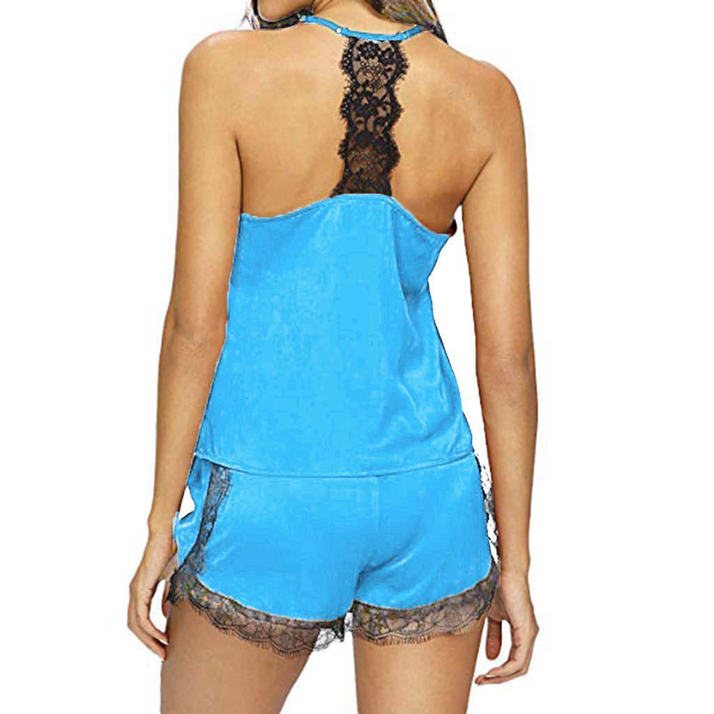 Lace V-Neck Satin Pajama Set — 2-Piece Sexy Sleepwear