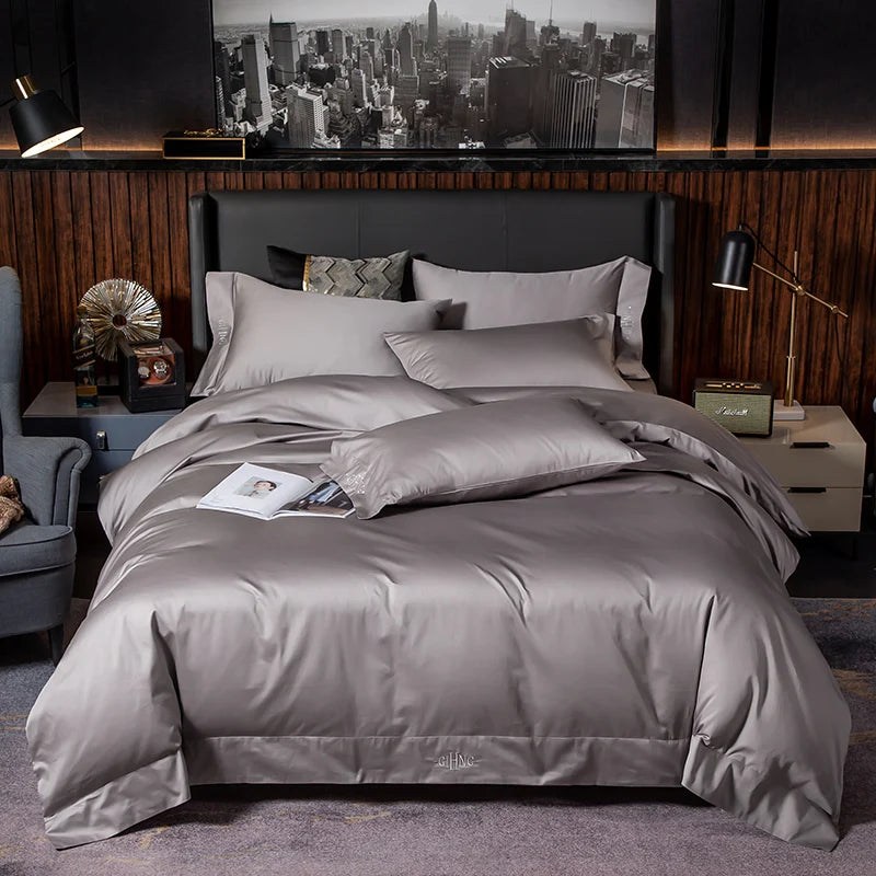 Egyptian Cotton Bedding Set – Silky Soft Duvet Cover, Bed Sheet & Pillow Shams, 4 or 6Pcs
