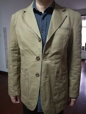 Men's Single Breasted Blazer — Washable Loose Fit Military Style Jacket