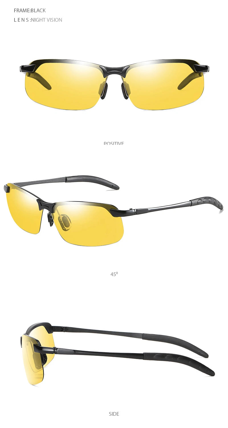 Half-Frame Photochromic Polarized Sunglasses | Vintage Metal Night Vision Driving Shades