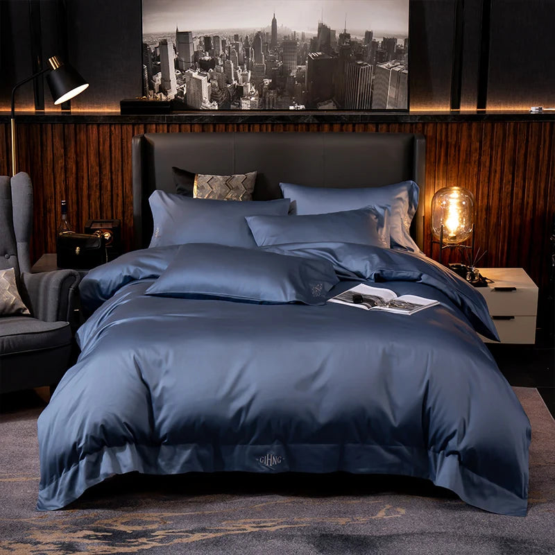 Egyptian Cotton Bedding Set – Silky Soft Duvet Cover, Bed Sheet & Pillow Shams, 4 or 6Pcs