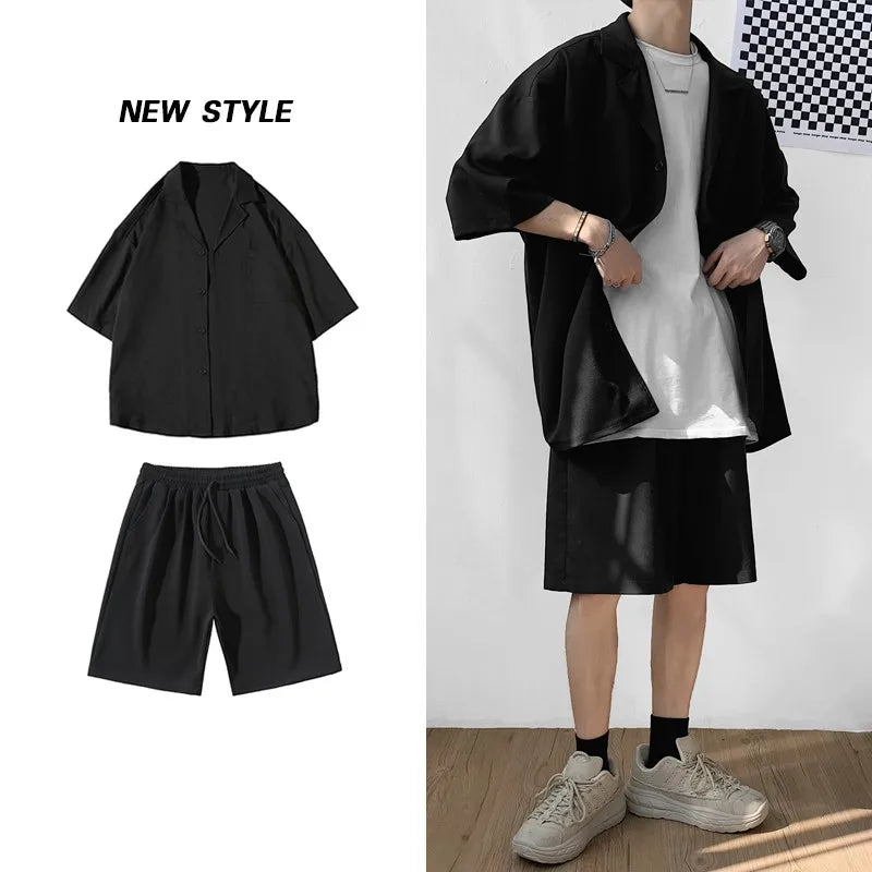 Men's Oversized Summer Jacket & Shorts Set – Korean Style 2-Piece Suit