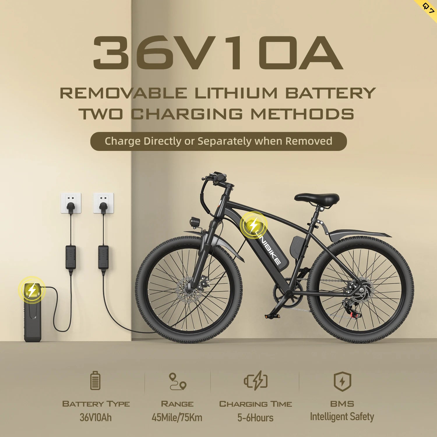 Unibike New Arrival Adult Electric Mountain Bike 400W 36V 26" 7-Speed E-bike Ebike Electric Bike