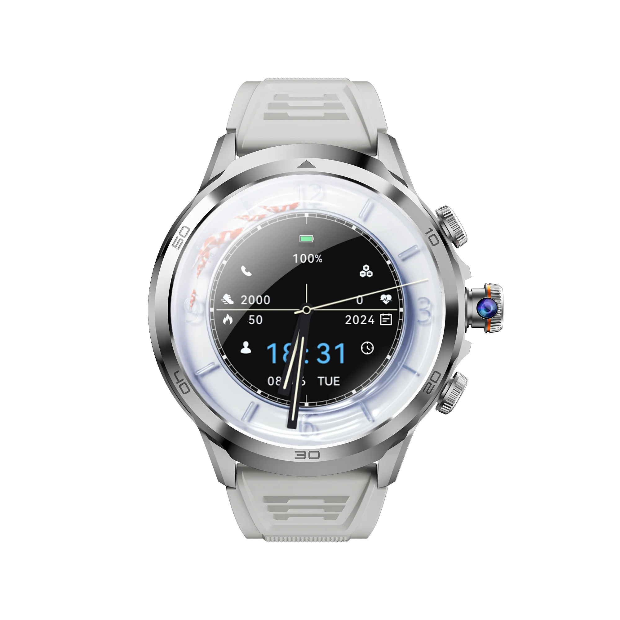 H19 Men's Smartwatch with 1.75 Inch HD AMOLED Screen 4G Connectivity IP67 Waterproof Silicone Band Side Camera GPS 3+32GB RAM