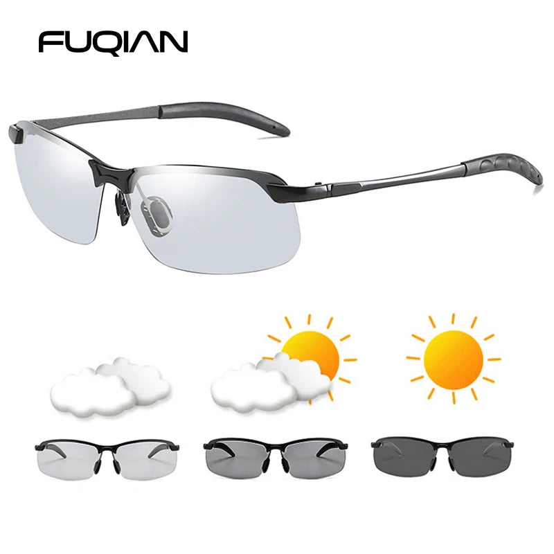 Half-Frame Photochromic Polarized Sunglasses | Vintage Metal Night Vision Driving Shades