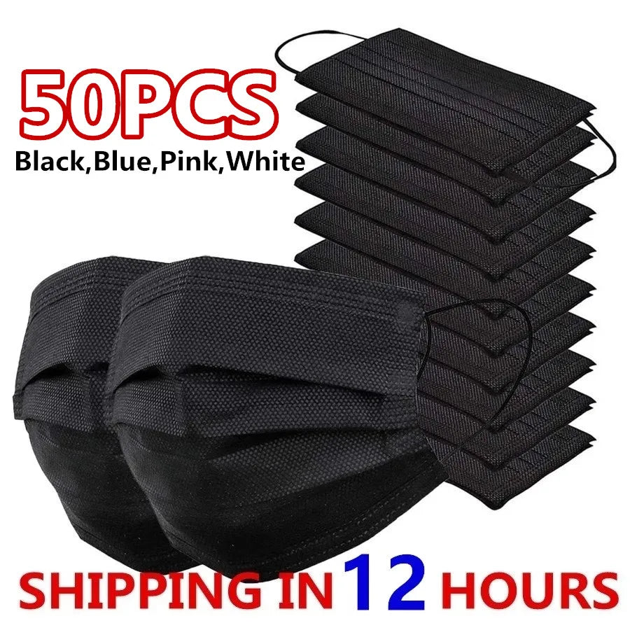 Breathe Easy. Stay Protected. — 3-Layer Disposable Face Masks | 50pcs, Melt-Blown Cloth, Anti-Dust, Earloop, 4 Colors