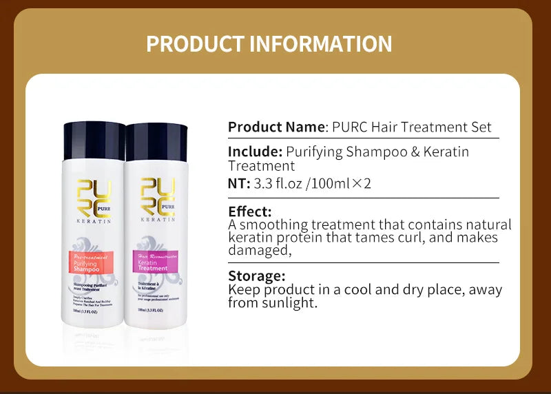 PURC Brazilian Keratin Hair Treatment Keratin Straightening Curly Hair Smoothing Repair Permed Damaged Hair Care Products
